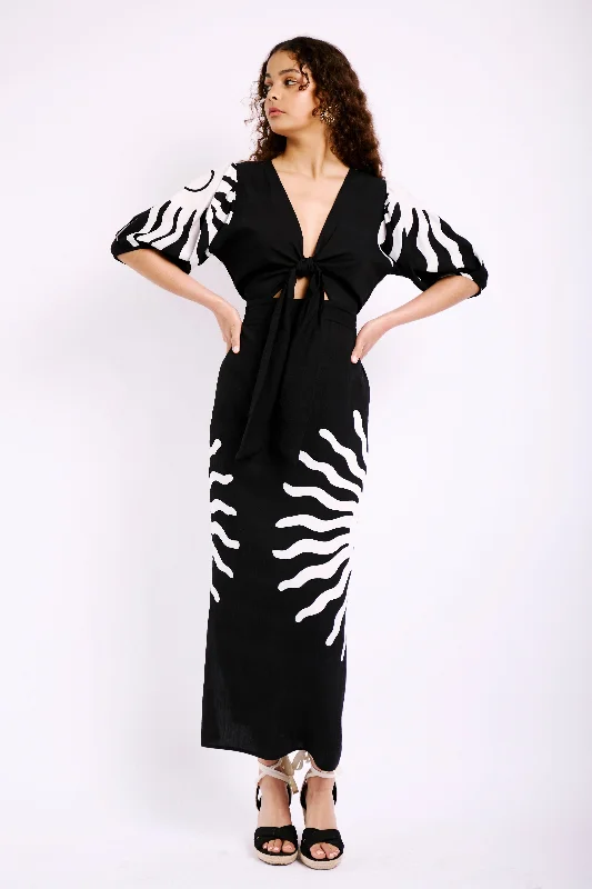 Huge Markdowns Tie Front Column Dress in Huge Sun