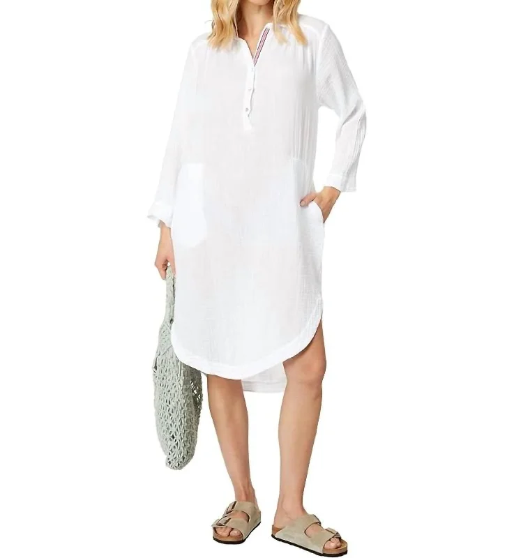 Effortless Grace Long Sleeve Shirttail Dress In White