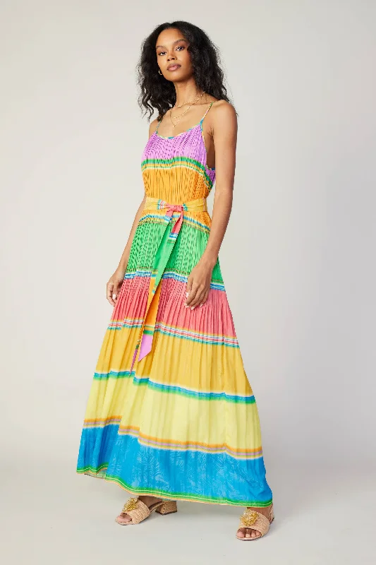 Everyday Wear Multicolored Pleated Cami Dress