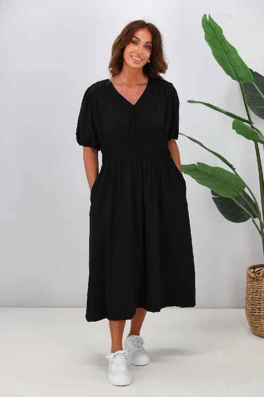Fashion-Forward Shine On Label Ishana Shirring Detail Dress Black