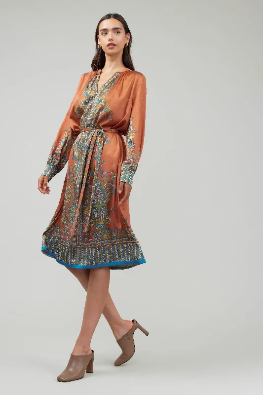 Women's Relaxed Clothes Paisley Patterned Belted Dress