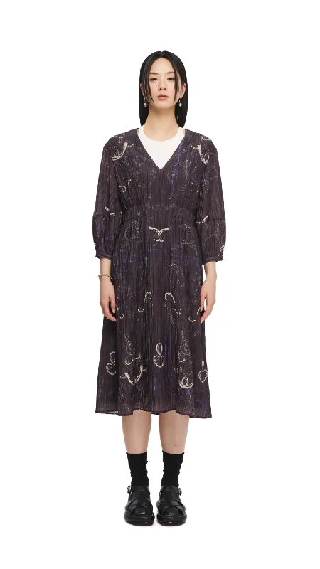 Women's Resort Garments French Curve Ruler Print Puff-Sleeves Dress
