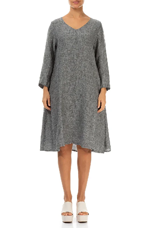 Fashion Forward Style Floaty Grey Mélange Linen Dress
