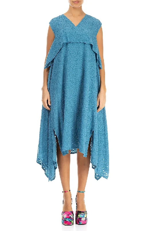 Quality Driven Apparel Asymmetric Floral Denim Silk Dress