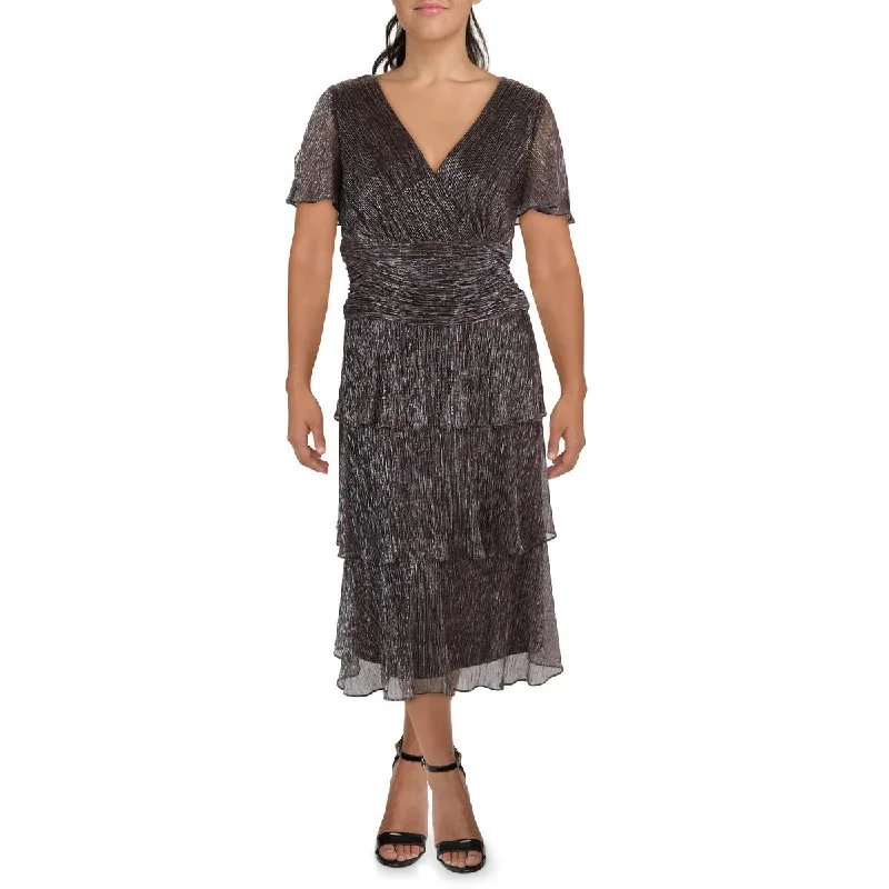 Forward Trendsetter Plus Womens Metallic Surplice Fit & Flare Dress