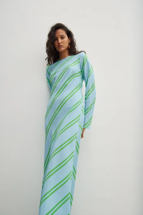 Exquisite Craftsmanship Gary Bigeni - Leong Bias Cut Stripe Dress