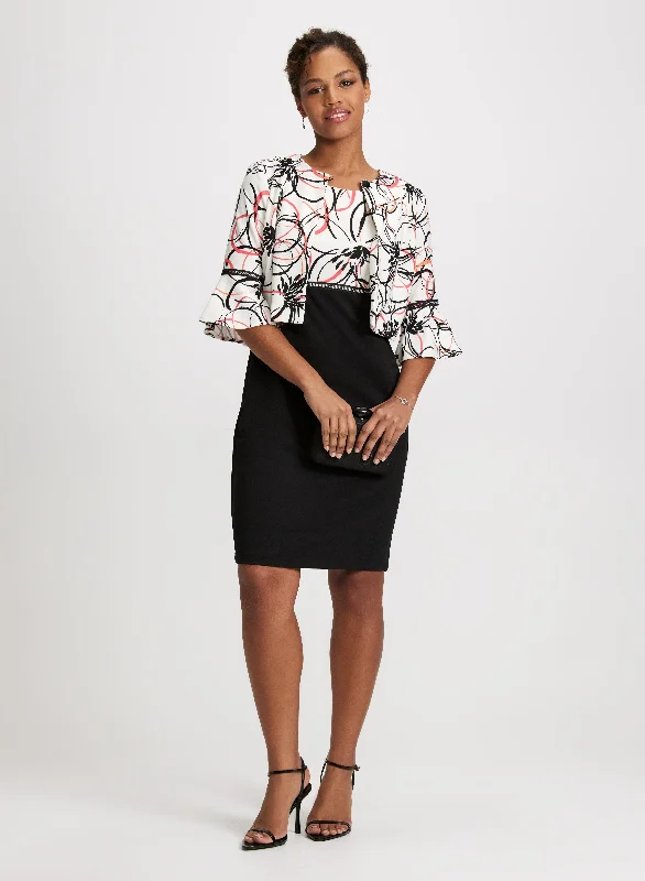 Shop Sales Printed Colour Block Jacket & Dress Set