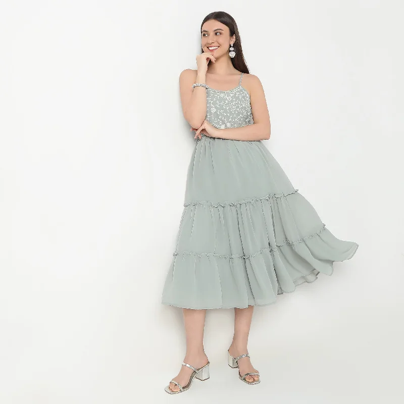 Women's Evening Wear Flare Fit Embroidered Dress
