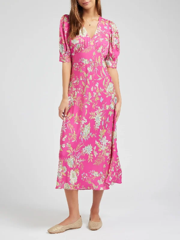 Chic Casual Style Fuchsia Blooms Dress