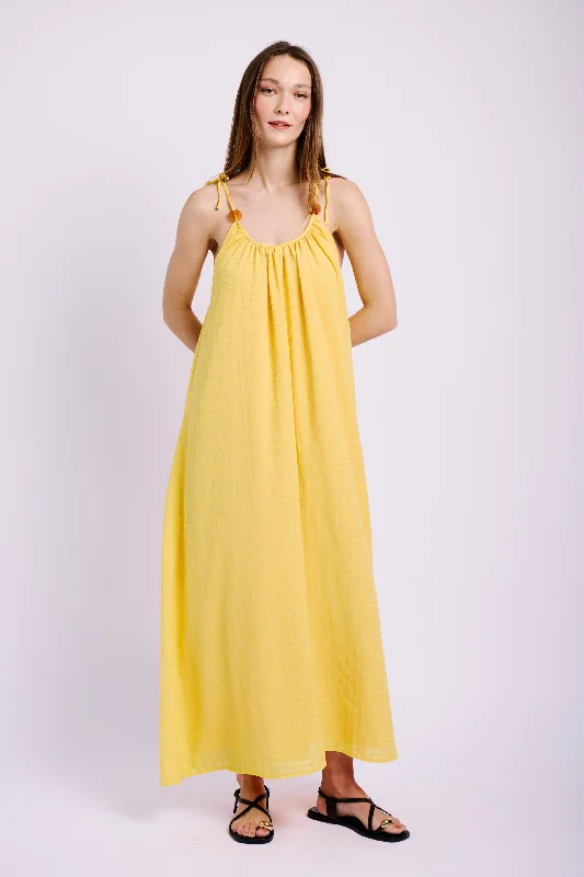 Elegant Attire For The Modern Lady Maxi Swing Sun Dress in Yellow