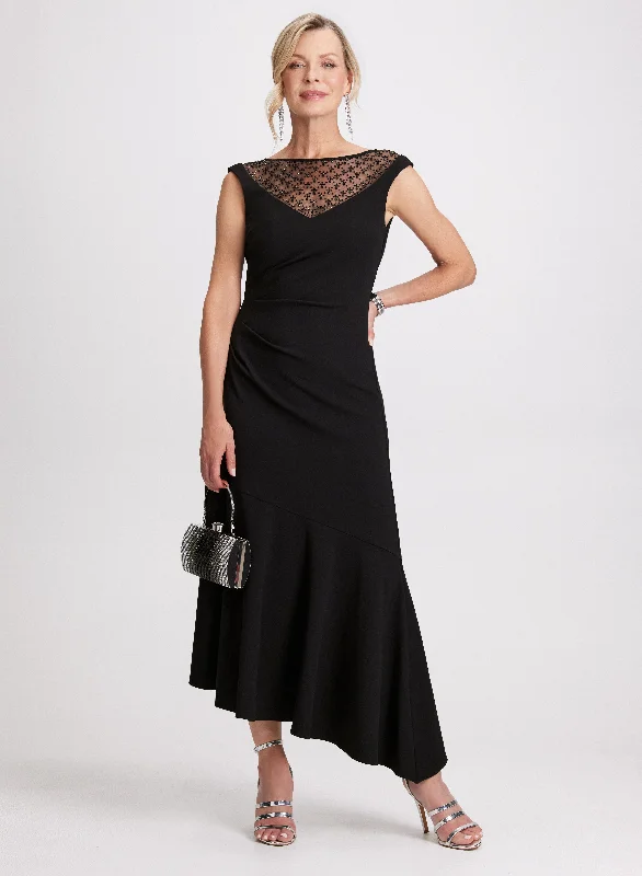 Floral Style Mesh Detail Ruched Waist Dress