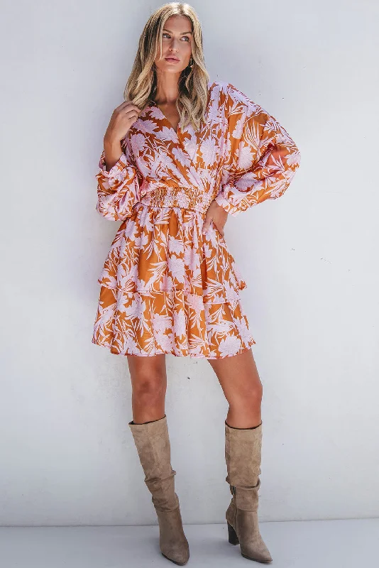 Classic Fashion, Modern Discounts Floral Puff Sleeve Smocked Waist Layered Dress