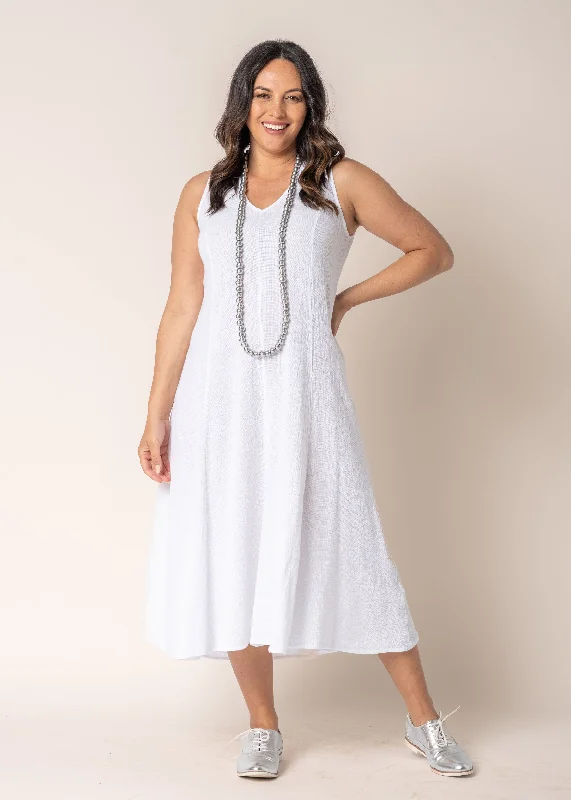 Bold Prints Casual Chic Natalia Linen Dress in White