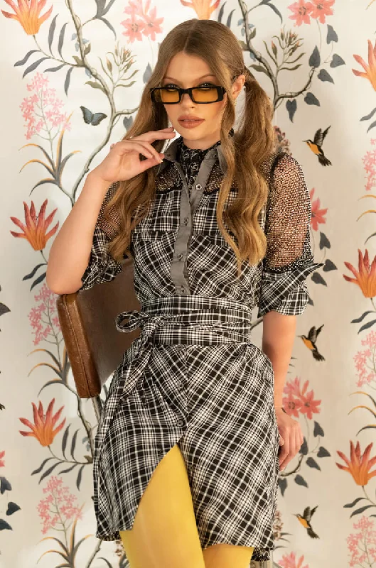 Women's Clothes And Garments LIVING FOR THIS PLAID TIE FRONT DRESS