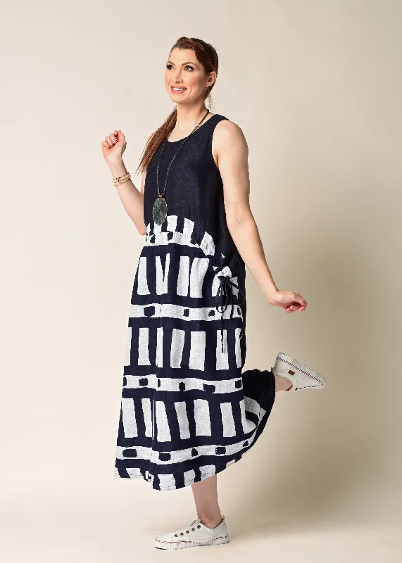 Sophisticated Outfits Loreli Linen Dress in Navy