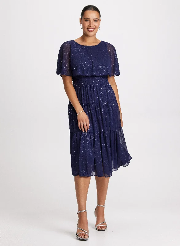 Refresh Your Look With Our Women's Fashion Sale Glitter Chiffon Capelet Dress