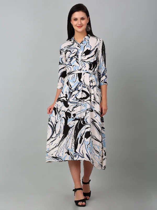 Casual Chic Clothing Women's Casual Shirt Collar Multi Color Abstract Print Fit & Flared Dress Casual Chic Clothing Women's Casual Shirt Collar Multi Color Abstract Print Fit & Flared Dress
