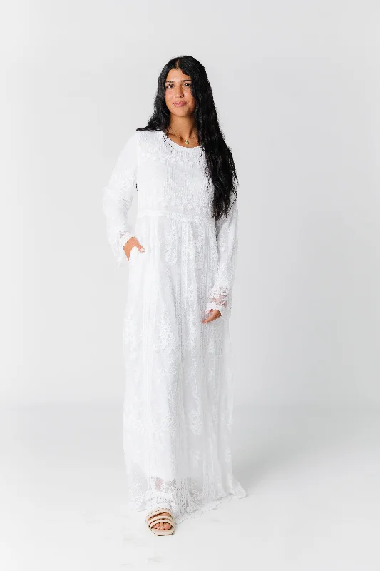 Comfortable Women's Apparel Pocket White Lace Dress