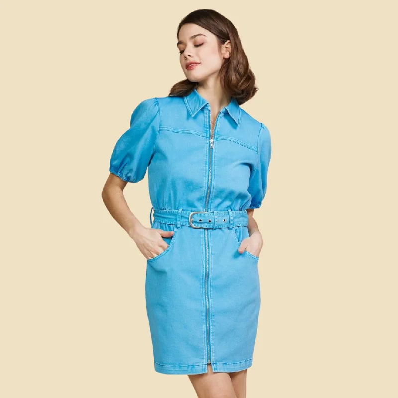 Easy Elegance Sales Washed Cotton Twill Zipper Dress (Bright Blue)