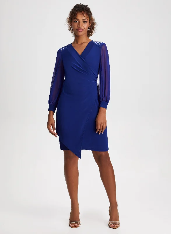 Mega Sale Shoulder Embellished Wrap Style Dress