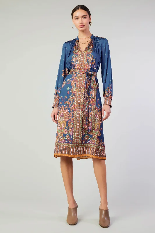 Cottagecore Rustic Charm Style Paisley Patterned Belted Dress
