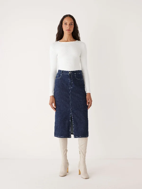 New Arrival Discount The Denim Midi Skirt in Navy