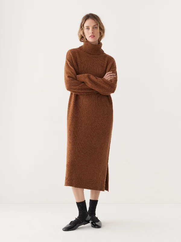 Outlet Clothing The Turtleneck Sweater Dress in Caramel