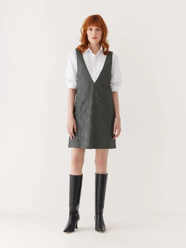 Women's Office Clothing The Pinstripe Pinafore Dress in Cool Grey