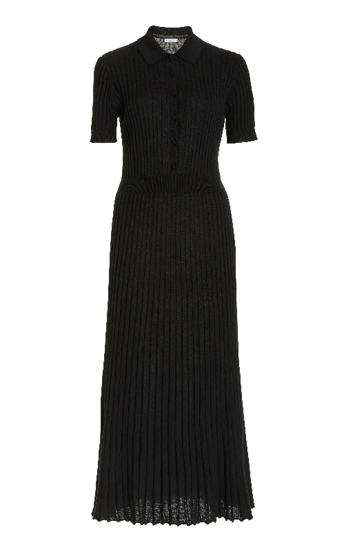 Women's Sports Apparel Amor Knit Midi Dress in Black Cashmere Silk