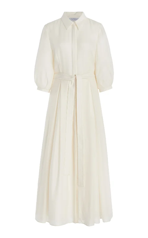 Women's Transitional Clothes Andy Pleated Maxi Shirtdress in Ivory Virgin Wool Cashmere Women's Transitional Clothes Andy Pleated Maxi Shirtdress in Ivory Virgin Wool Cashmere