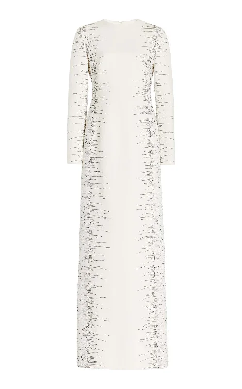 Women's Seasonal Fashion Trends Bianca Embroidered Dress in Ivory Silk Wool Cady