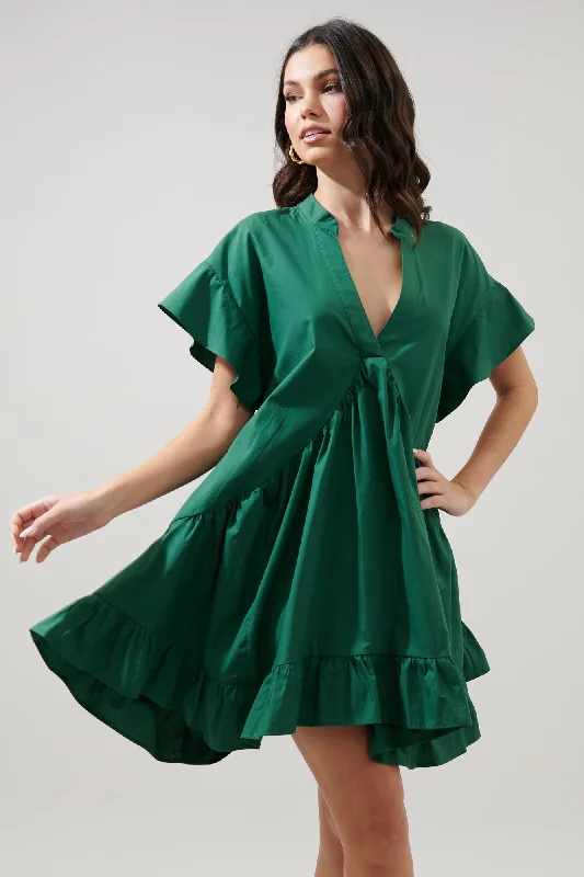 Women's Fashion Clothes Birdie Deep V Mini Poplin Shift Dress