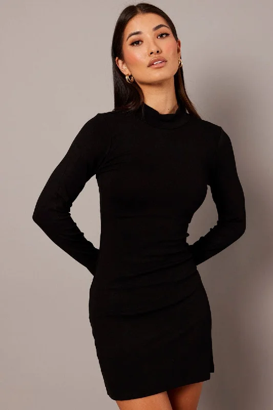 Women's Resort Garments Black Bodycon Dress Long sleeve Mini