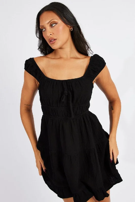Charming Everyday Clothing For Women Black Fit And Flare Dress Mini