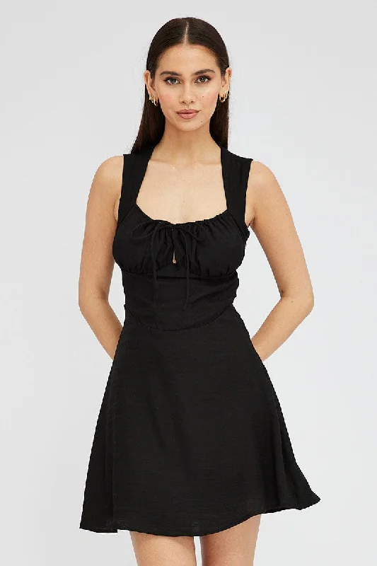 Modern Women's Outfit Black Fit and Flare Dress Sleeveless Corset