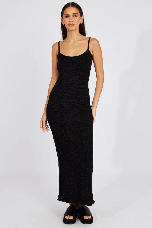 Plus-Size Women's Clothing Black Knit Dress Maxi Strappy