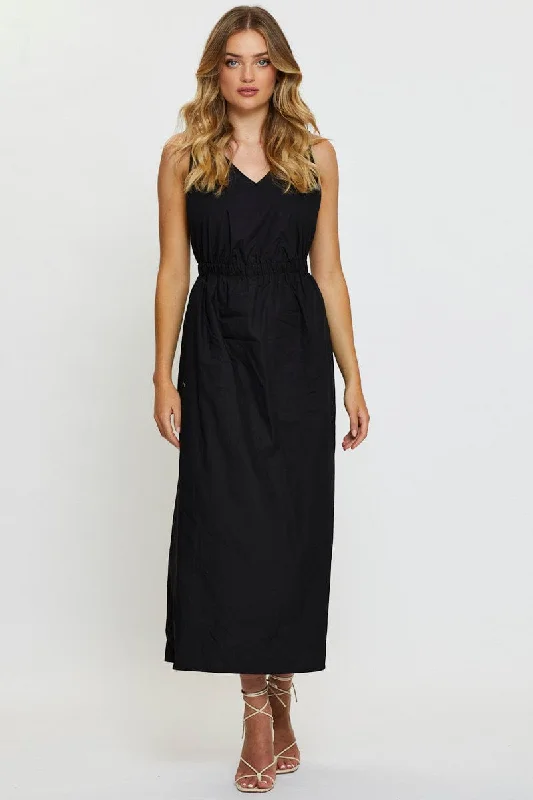 Women's Seasonal Garments Black Maxi Dress Sleeveless