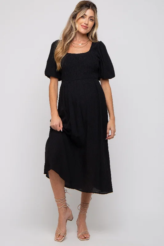 Formal Attire For Women Black Square Neck Maternity Midi Dress