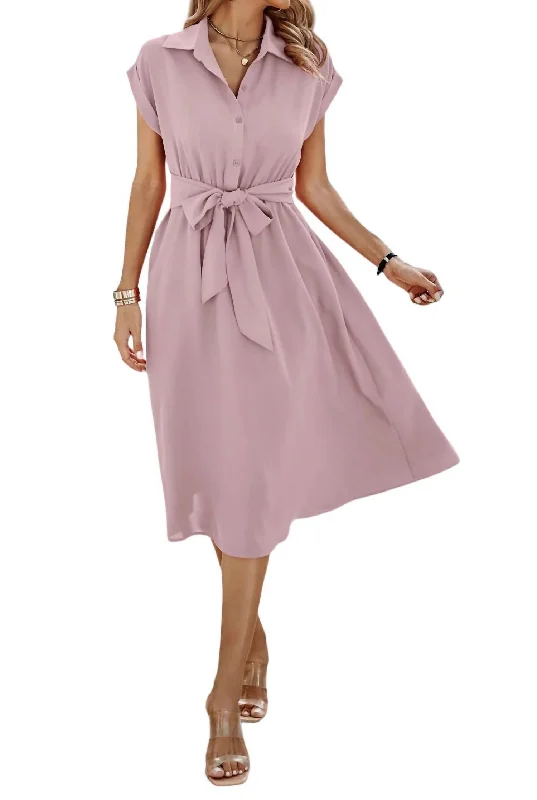 Women's Casual Clothing For Lounging Button Up Midi Dress In Blush