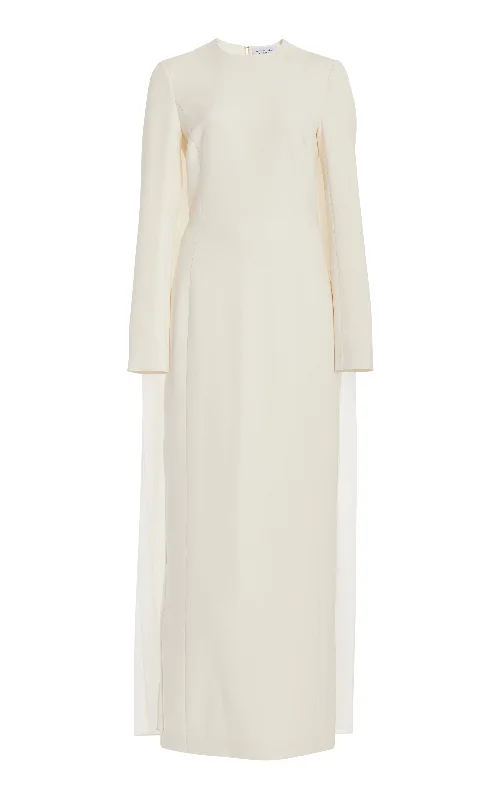 Women's Casual Wear Clothes Carlota Draped Maxi Gown in Ivory Silk Wool Cady