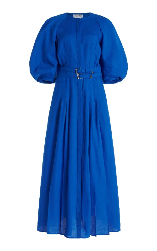 Women's Clothes And Apparel Sets Elea Pleated Maxi Dress in Sapphire Aloe Linen