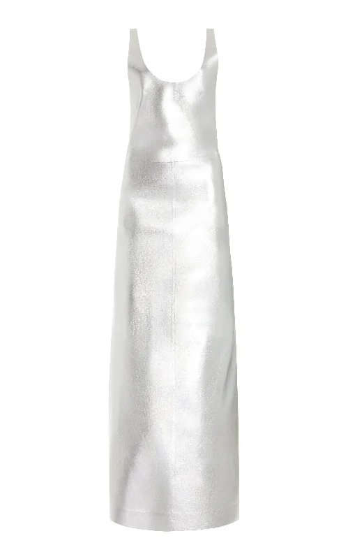 Women's Outerwear Clothing Ellson Maxi Dress in Silver Metallic Nappa Leather