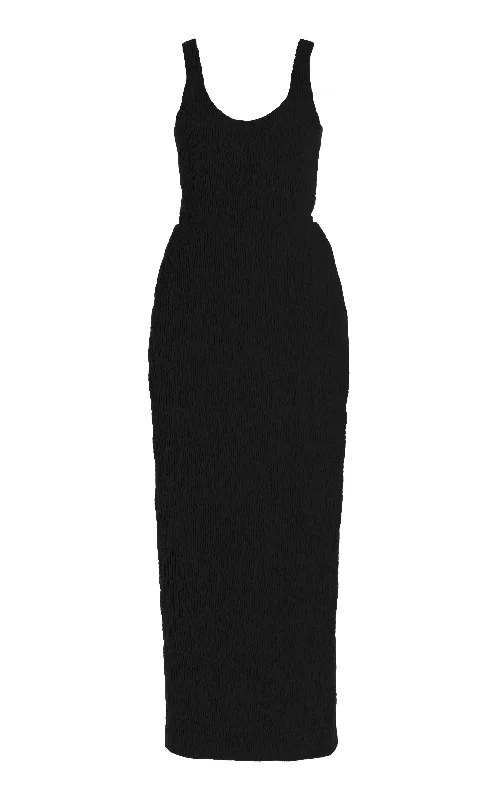Women's Trendy Casual Clothes Girard Shirred Maxi Dress in Black Aloe Linen
