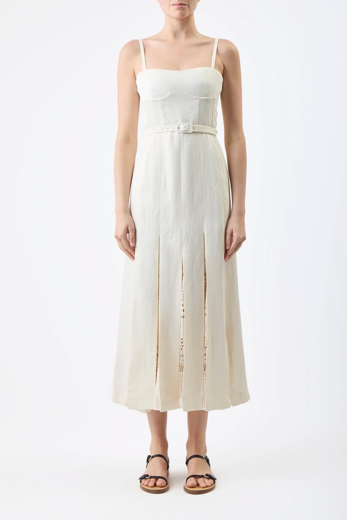 Chic Women's Clothing Godard Pleated Dress in Ivory Textured Linen