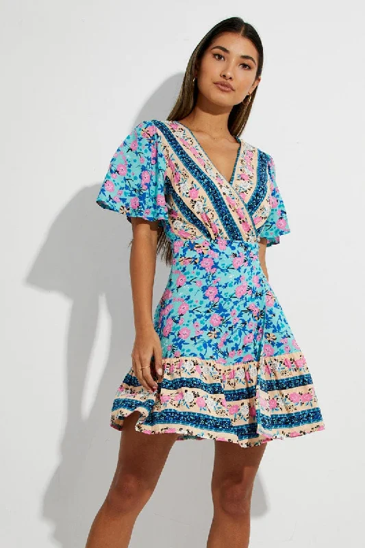 Affordable Luxury Women's Garments Green Boho Boho Wrap Mini Dress