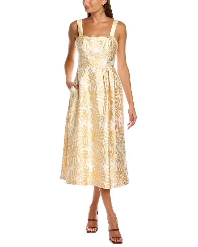 Weekend Sale Kay Unger Jacquard Foldover Sweetheart Midi Dress