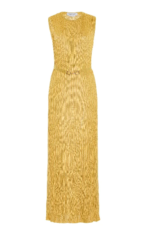 Women's Stylish Outerwear Meier Knit Dress in Gold Silk