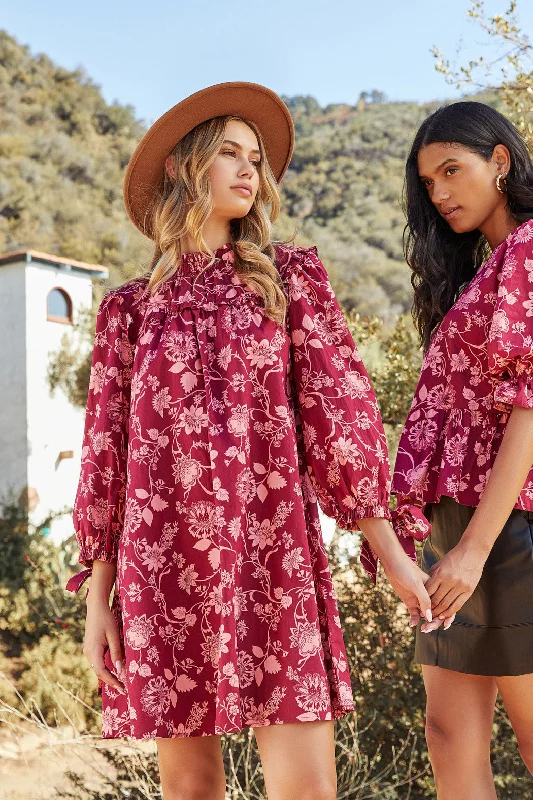 Women Apparel Mulberry Floral Rowena Ruffled Cotton Shift Dress