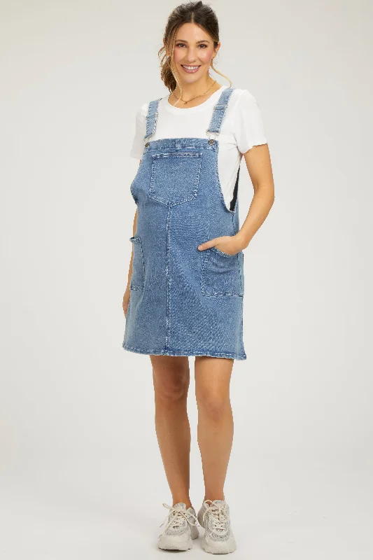 Fashionable Women's Clothing Navy Denim Maternity Overall Dress