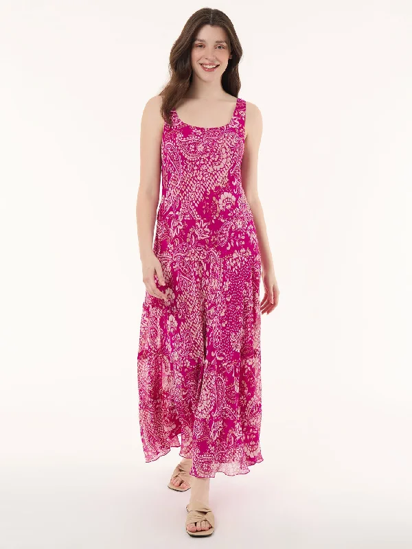 Women's Work Apparel Paisley Multi-Tiered Dress, Chiffon